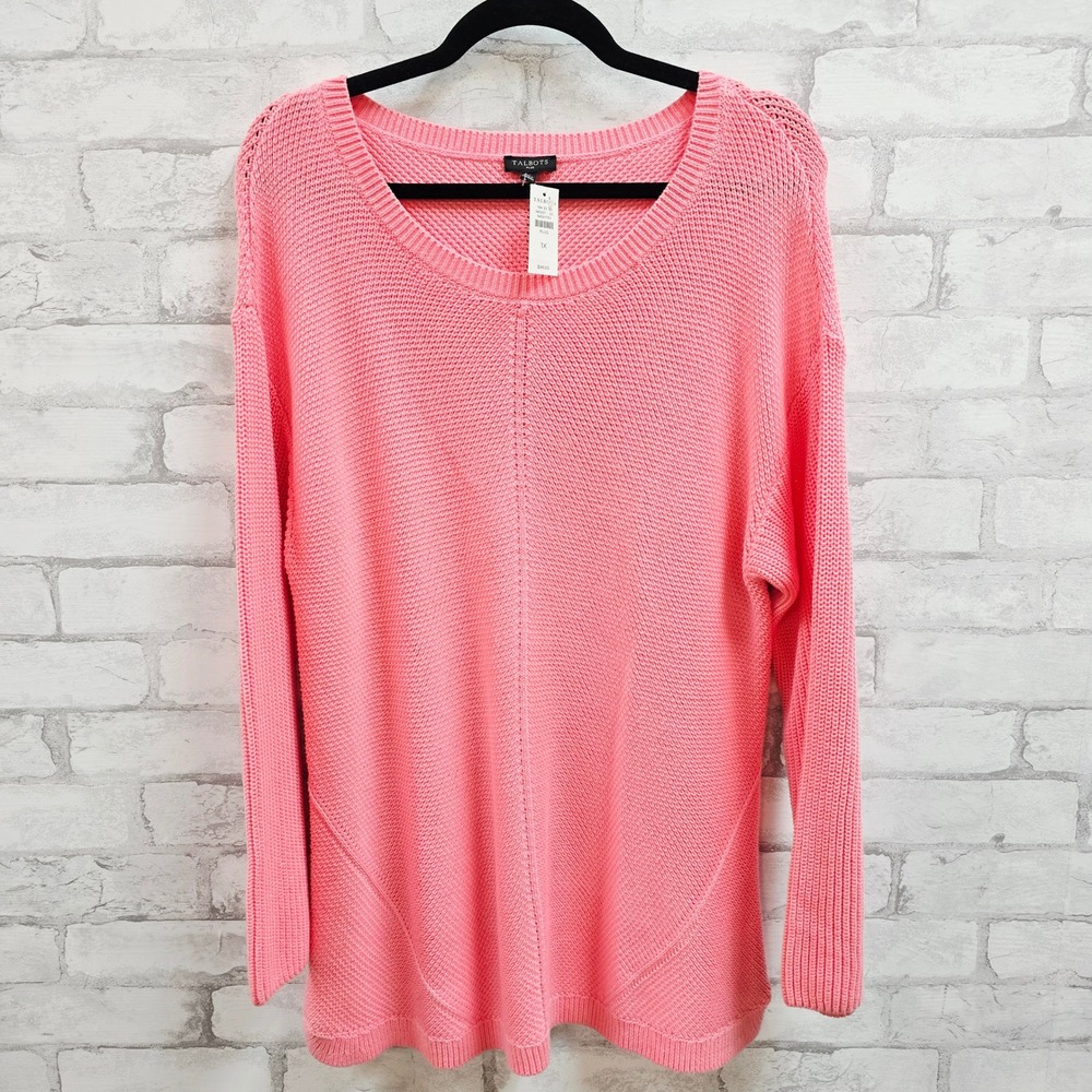 NWT‎ Talbots Plus 1X Pima Cotton Shaker Knit Sweater Coral Pink 345997-23